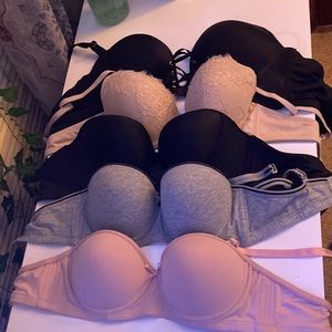 5 multicolored push-up bras